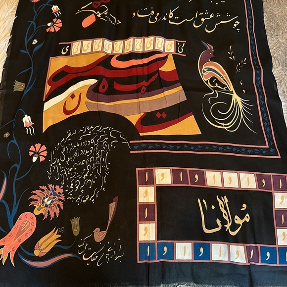 Macho Black Multicolored Abstract & Nature Turkish Print Wrap or Scarf - Picture 5 of 11